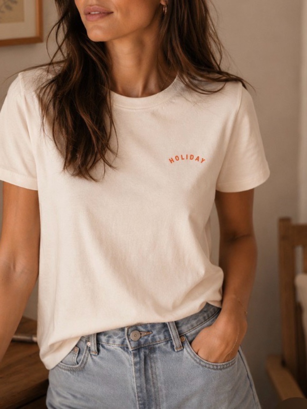 Sézane Octobre Editions, collab with Holiday, t-shirt, ecru, XS, NWT